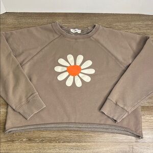 Natural Life Daisy Graphic Sweatshirt Small Taupe Cropped Cozy Cotton Blend